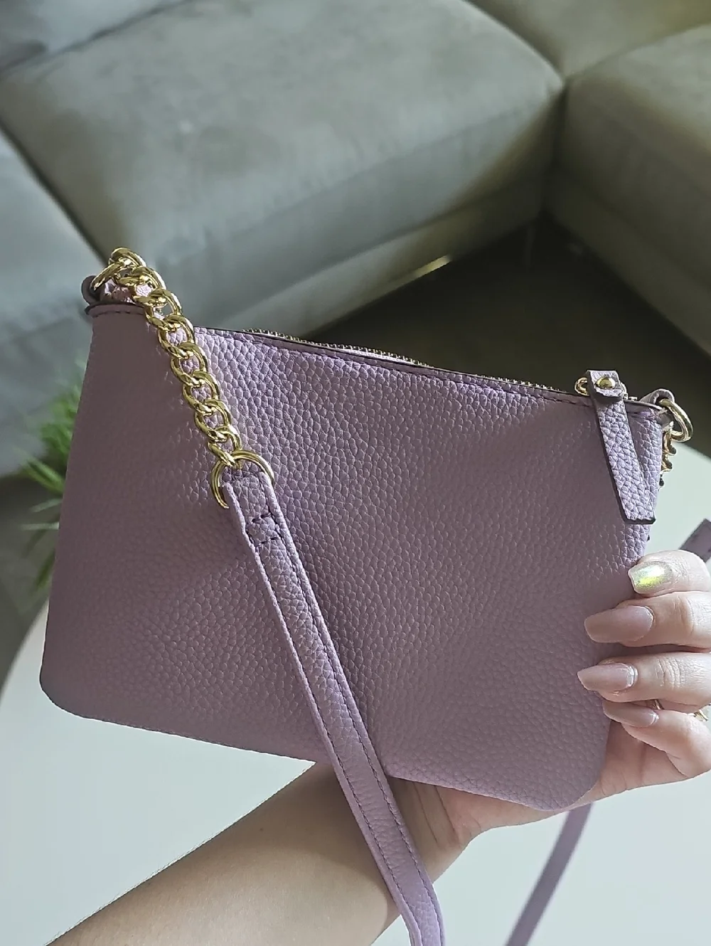 Nanette Lapore lilac leather crossbody wallet with gold hardware